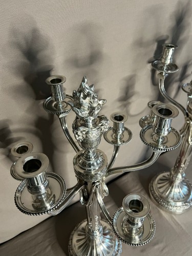 Antiquités - André Aucoc - Importante paire de candélabres en argent massif fin XIXe siècle