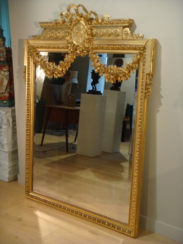 Miroirs, Trumeaux  - Grand miroir doré à profil de femme - Époque Second Empire
