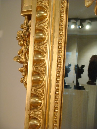 Antiquités - Grand miroir doré à profil de femme - Époque Second Empire