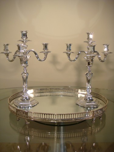 Paire de candélabres en bronze argenté fin XIXe - Luminaires Style Napoléon III