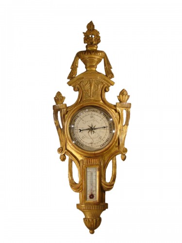 Baromètre Thermomètre en bois doré d'époque Louis XVI