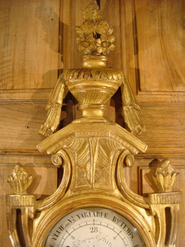 Objet de décoration Baromètre - Baromètre Thermomètre en bois doré d'époque Louis XVI