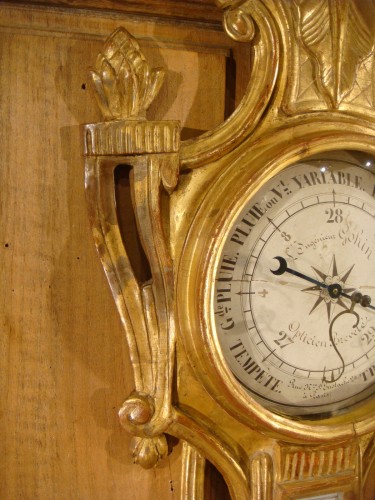 XVIIIe siècle - Baromètre Thermomètre en bois doré d'époque Louis XVI