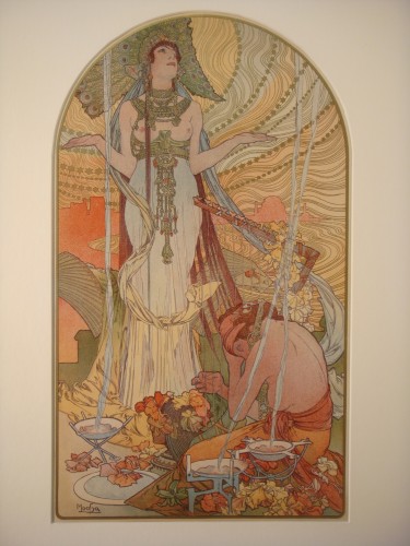 Gravures et livres anciens  - Incantation Salammbo - Lithographie Originale Muscha Epoque Art nouveau