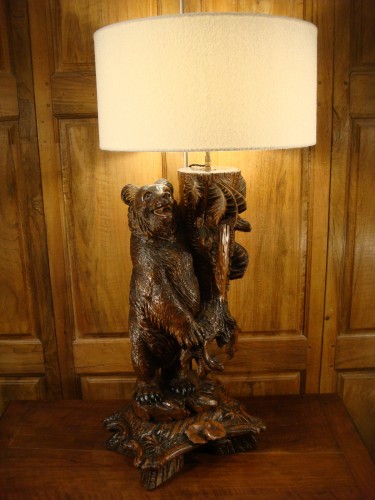 Lampe en bois sculpté représentant un Ours - Luminaires Style 