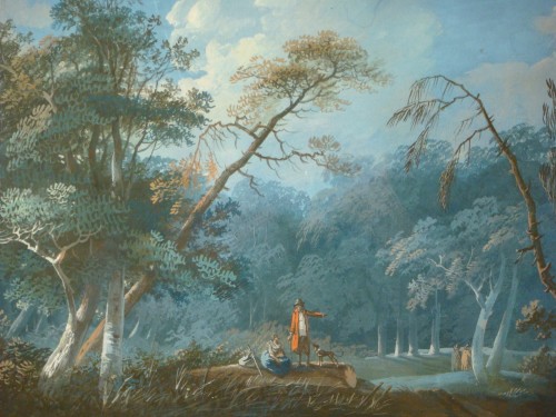 Paysage animé, gouache sur papier - Époque fin XVIIIe siècle