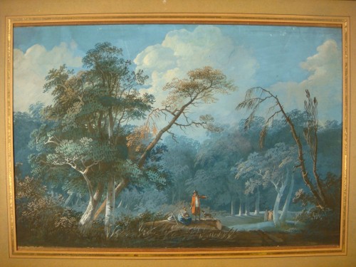 Paysage animé, gouache sur papier - Époque fin XVIIIe siècle - Antiquaires Balzeau & Brion