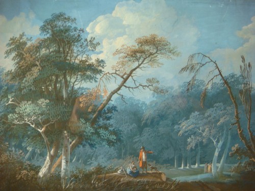 XVIIIe siècle - Paysage animé, gouache sur papier - Époque fin XVIIIe siècle