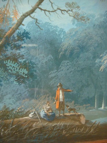 Paysage animé, gouache sur papier - Époque fin XVIIIe siècle - Louis XVI