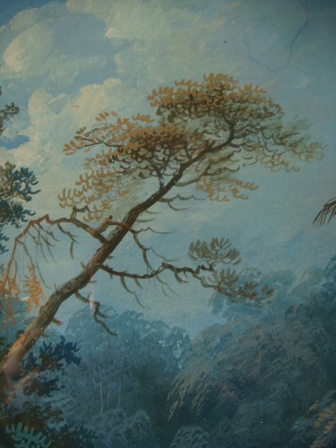 Antiquités - Paysage animé, gouache sur papier - Époque fin XVIIIe siècle