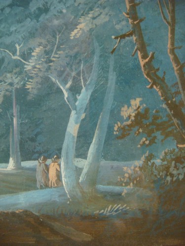Antiquités - Paysage animé, gouache sur papier - Époque fin XVIIIe siècle