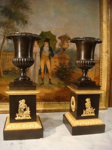 Paire de cassolettes, vases Médicis - Objet de décoration Style Restauration - Charles X