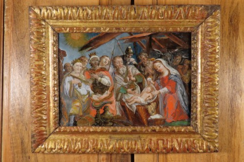 Le Jour des Rois, peinture sous verre début XVIIIe - Tableaux et dessins Style Louis XIV