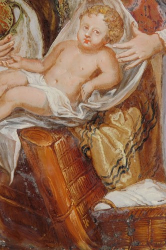 XVIIIe siècle - Le Jour des Rois, peinture sous verre début XVIIIe