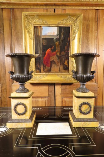 Paire de cassolettes vases Médicis en bronze - Objet de décoration Style Restauration - Charles X