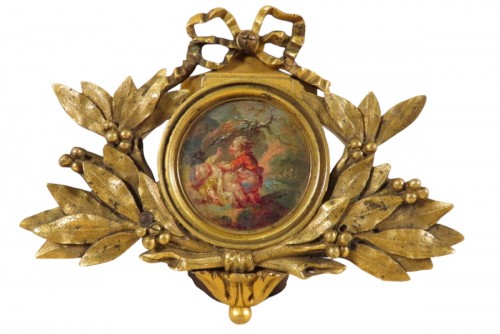 Miniature peinte de deux amours scene grivoise  fin XVIIIe