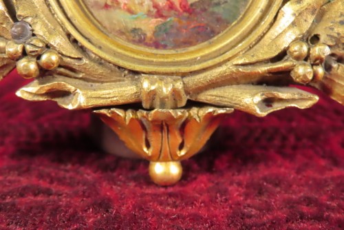 XVIIIe siècle - Miniature peinte de deux amours scene grivoise  fin XVIIIe