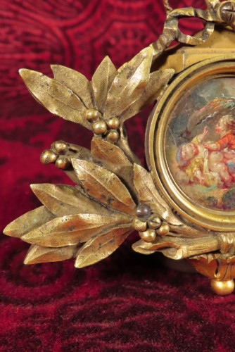 Louis XVI - Miniature peinte de deux amours scene grivoise  fin XVIIIe