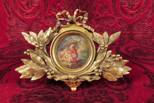Antiquités - Miniature peinte de deux amours scene grivoise  fin XVIIIe