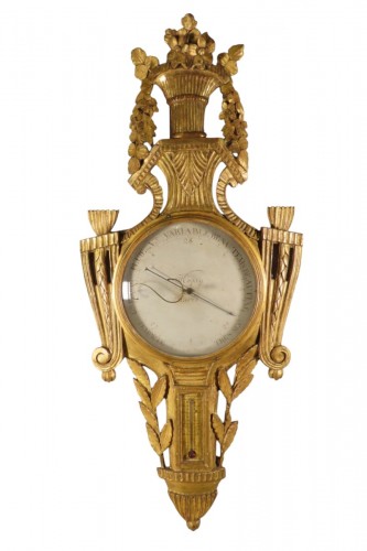Baromètre thermomètre en bois doré Mossy du XVIIIe siècle
