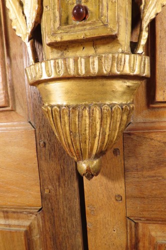 Transition - Baromètre thermomètre en bois doré Mossy du XVIIIe siècle