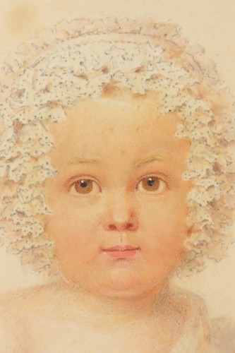 Antiquités - pOrTrAiT eN mInIaTuRe DeSsIn D’Un JeUnE eNfAnT e.w ThOmSoN - Epoque Restauration