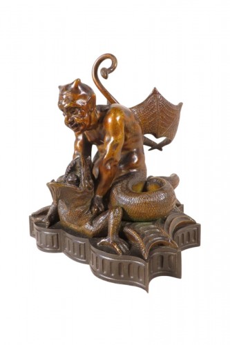 Diable allume cigares veilleuse en bronze fin XIXe