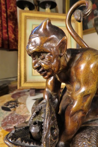 XIXe siècle - Diable allume cigares veilleuse en bronze fin XIXe
