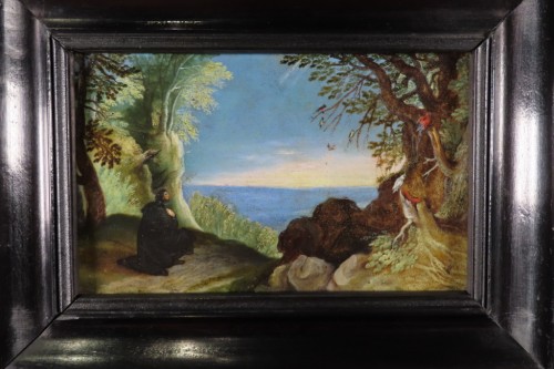 Antiquités - Paysage aux perroquets - Ecole Flamande du 17e siècle