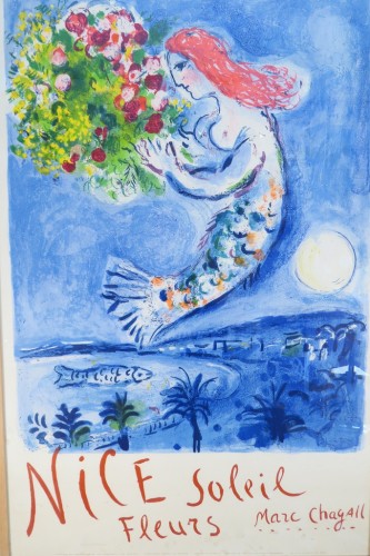 Marc Chagall - Affiche originale la Baie des Anges 1961 - Gravures et livres anciens Style Années 50-60