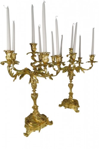 Paire de candélabres Rocaille en bronze doré - Epoque Napoléon III