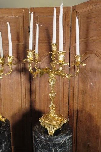 Paire de candélabres Rocaille en bronze doré - Epoque Napoléon III - Napoléon III