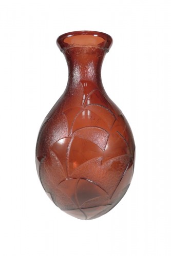 Grand Vase en pate de verre aux fleurs stylisées - Degué Art Déco