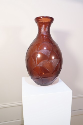 Grand Vase en pate de verre aux fleurs stylisées - Degué Art Déco - Verrerie, Cristallerie Style Art Déco