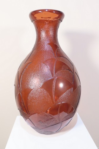 Grand Vase en pate de verre aux fleurs stylisées - Degué Art Déco - Art Déco