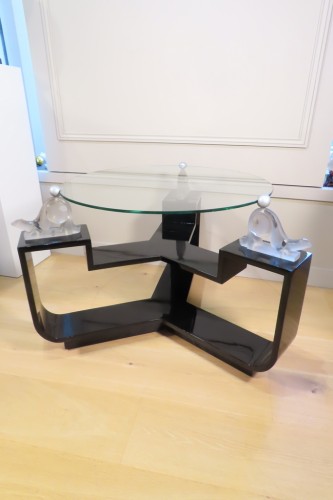 Table basse de salon en verre et laqué noir époque Art Déco - Mobilier Style Art Déco