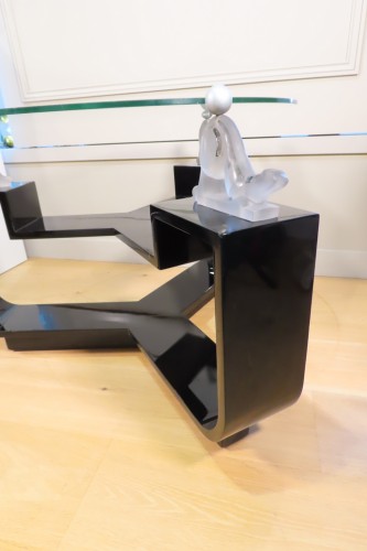 XXe siècle - Table basse de salon en verre et laqué noir époque Art Déco