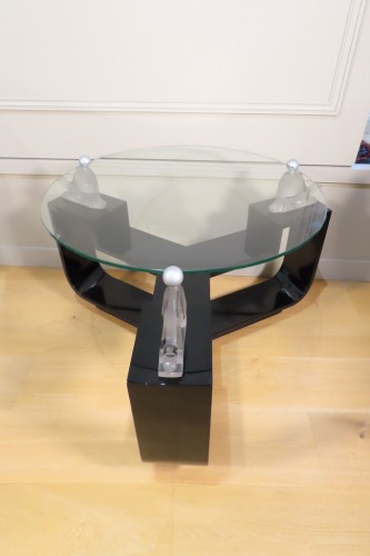 Table basse de salon en verre et laqué noir époque Art Déco - Art Déco