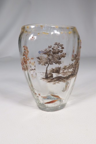 Emile Gallé - Vase en verre transparent émaillé vers 1900 - Art nouveau