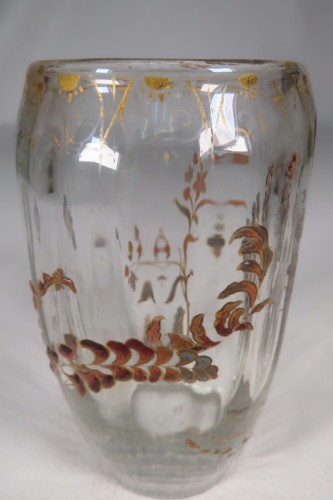 Art nouveau - Emile Gallé - Vase en verre transparent émaillé vers 1900