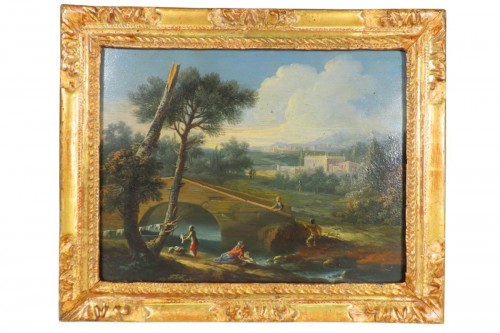 paysage avec une rivière et pont, XVIIIe siècle