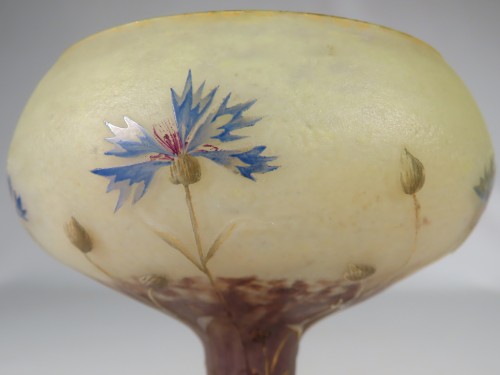 Antiquités - Daum Nancy - Vase coupe aux Bleuets rehaussé à l'Or