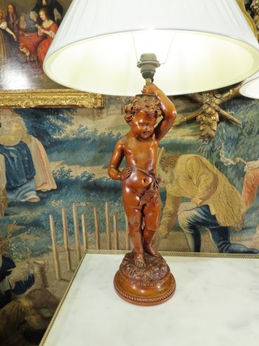 Paire de lampes aux amours en bois sculpté, Italie  fin XIXe siècle - Luminaires Style Napoléon III