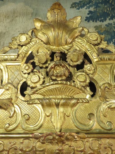 Antiquités - Grand miroir Régence en bois sculpté et doré