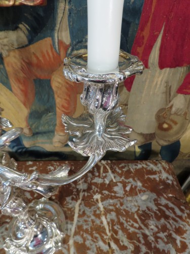 Paire de Candélabres en bronze argenté fin 19e - Antiquaires Balzeau & Brion