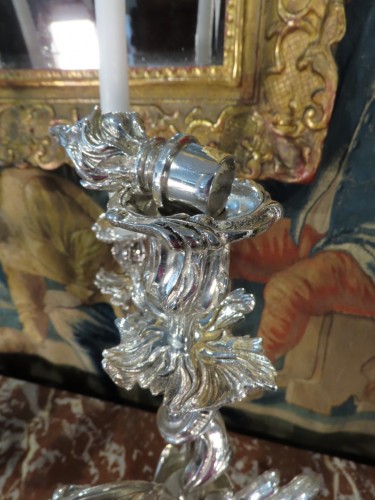 Antiquités - Paire de Candélabres en bronze argenté fin 19e