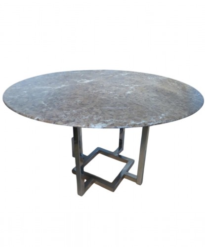 Grande table ronde à plateau de marbre vers 1970