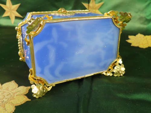 Antiquités - Boite coffret en opaline bleu époque Seond Empire
