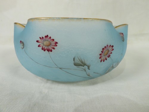 Daum coupe aux fleurettes sur fond bleu givre - Verrerie, Cristallerie Style Art nouveau