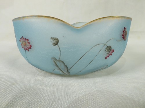 Verrerie, Cristallerie  - Daum coupe aux fleurettes sur fond bleu givre
